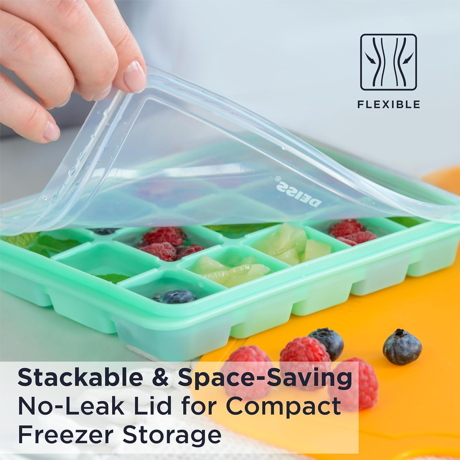 PRO Ice Cube Tray with Removable Lid 2 Pack, Flexible Easy-Release Silicone Ice Cube Trays for Freezer, Durable & Odor-Resistant, Stackable & Space-Saving Ice Tray, Easy to Clean Ice Molds