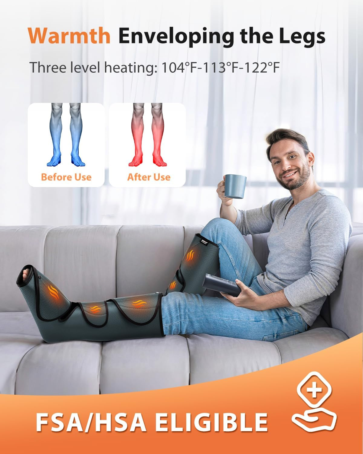 Leg Massager with Heat and Compression, Legs Massage for Circulation and Pain Relief, Heating Calf Leg Air Compression Massager Help with Relief Edema