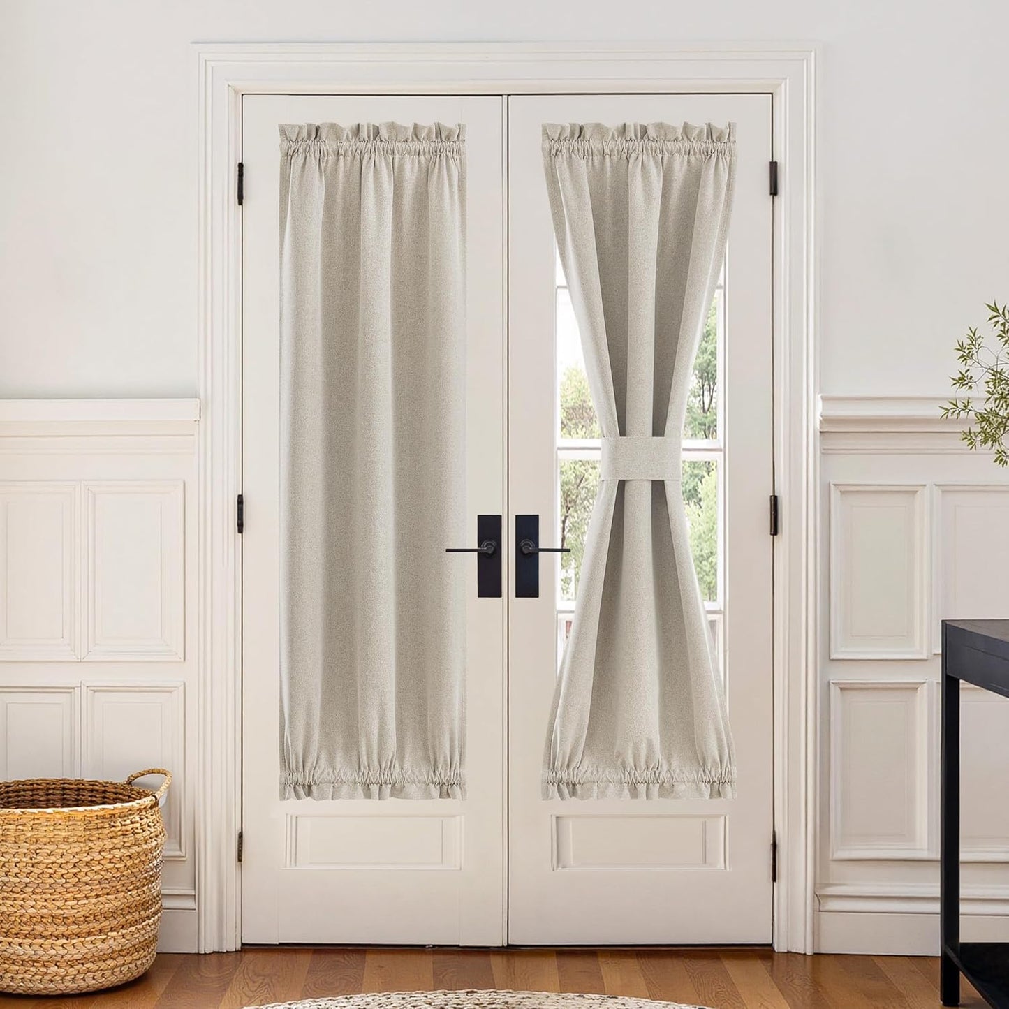 100% Blackout Curtain for Door Window - Privacy Room Darkening Shade, Thermal Insulated French Door Curtain with Tie Back, Elegant Home Decoration, 1 Panel, 25 X 72 Inch, Linen