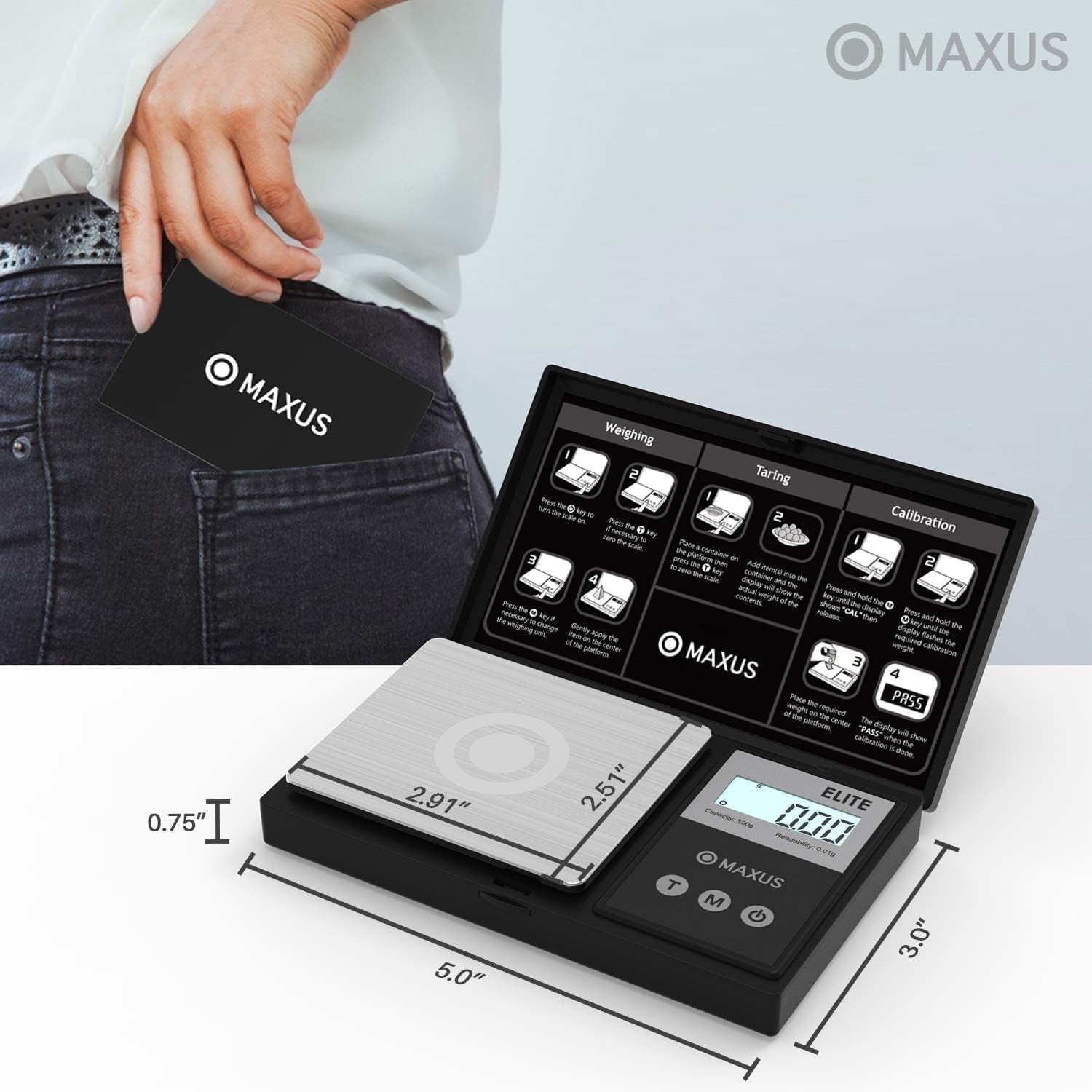 Digital Pocket Gram Scale 500G X 0.01G High Precision with Tray, Weighs Small Food, Jewelry, Ounces, Grains, LCD Display, Tare Function