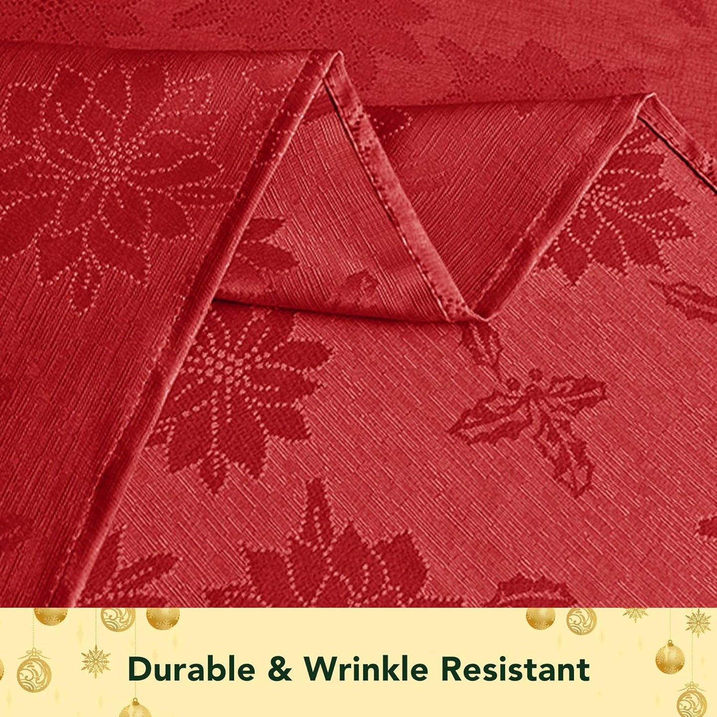 Christmas Red Tablecloth round 60 Inch-Fabric Xmas Holiday Winter Table Cloth-Jacquard Damask Poinsettia Modern Table Cover Small Circle Kitchen Dinner Dining Picnic Holiday Parties
