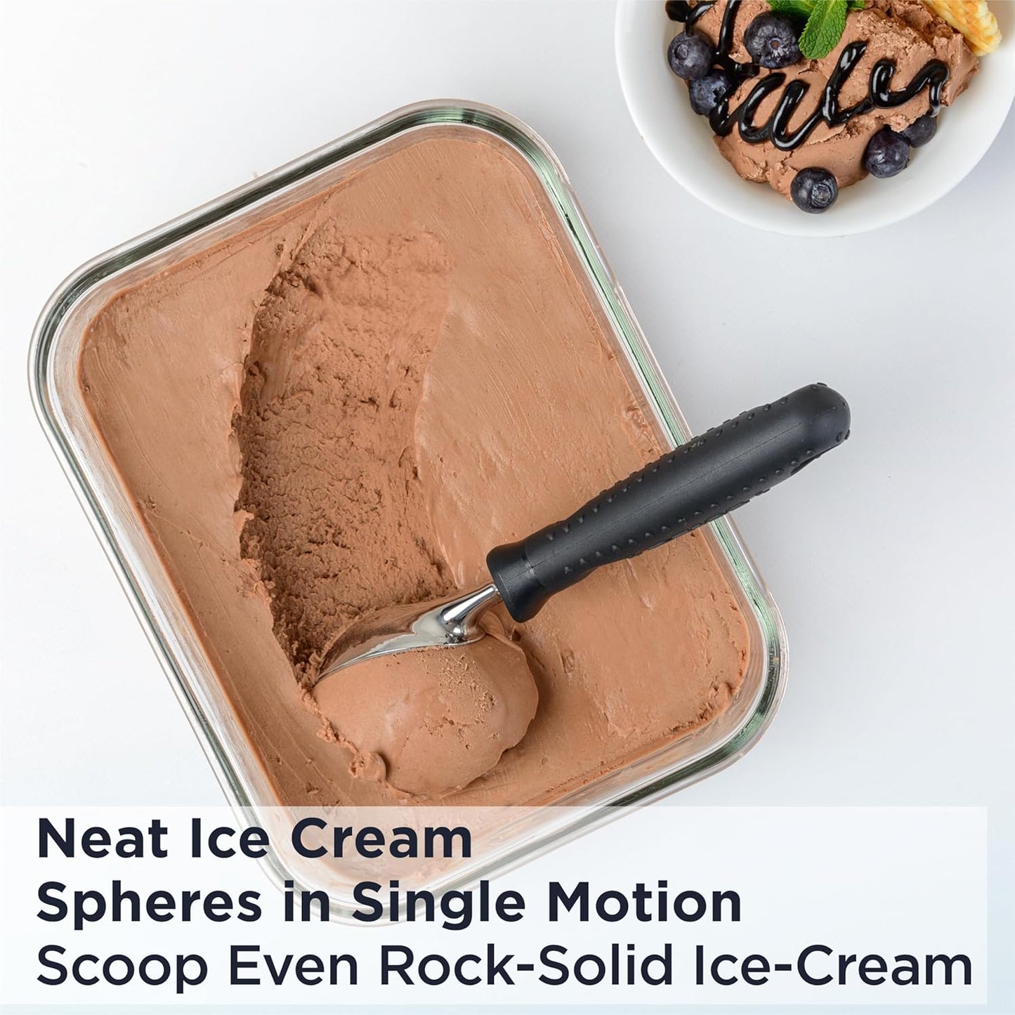 Pro Ice Cream Scoop, Stainless Steel with Soft Rubber Handle, Perfect Ergonomic Design for Easy Grip, Heavy Duty Ice Cream Scooper for Spooning Frozen Hard Gelato and Sorbet, Cookie Dough