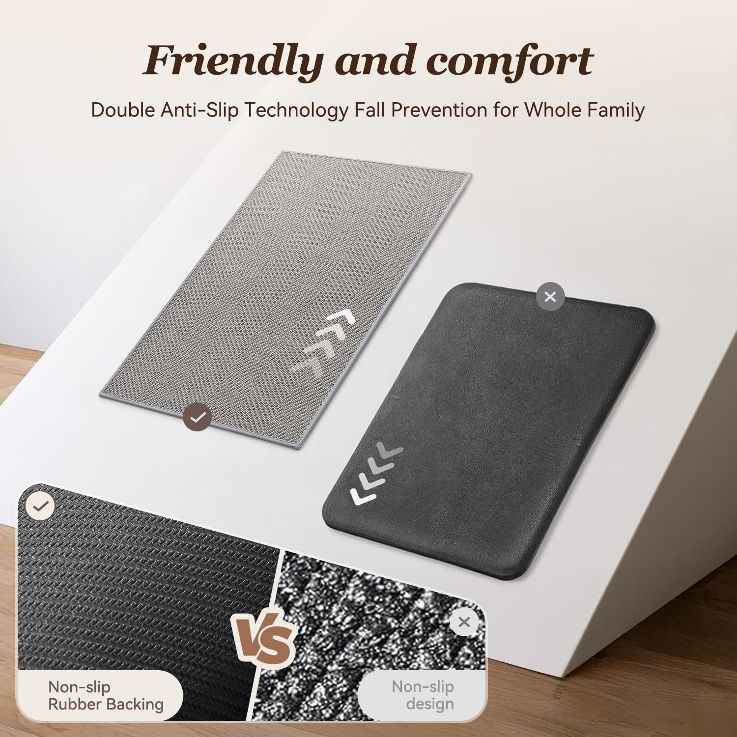 Kitchen Rugs-Non Slip Washable Kitchen Mats for Floor-Absorbent and Easy to Clean Rugs for Kitchen in Front of Sink, Laundry, Office, Home, 17"*30", Grey