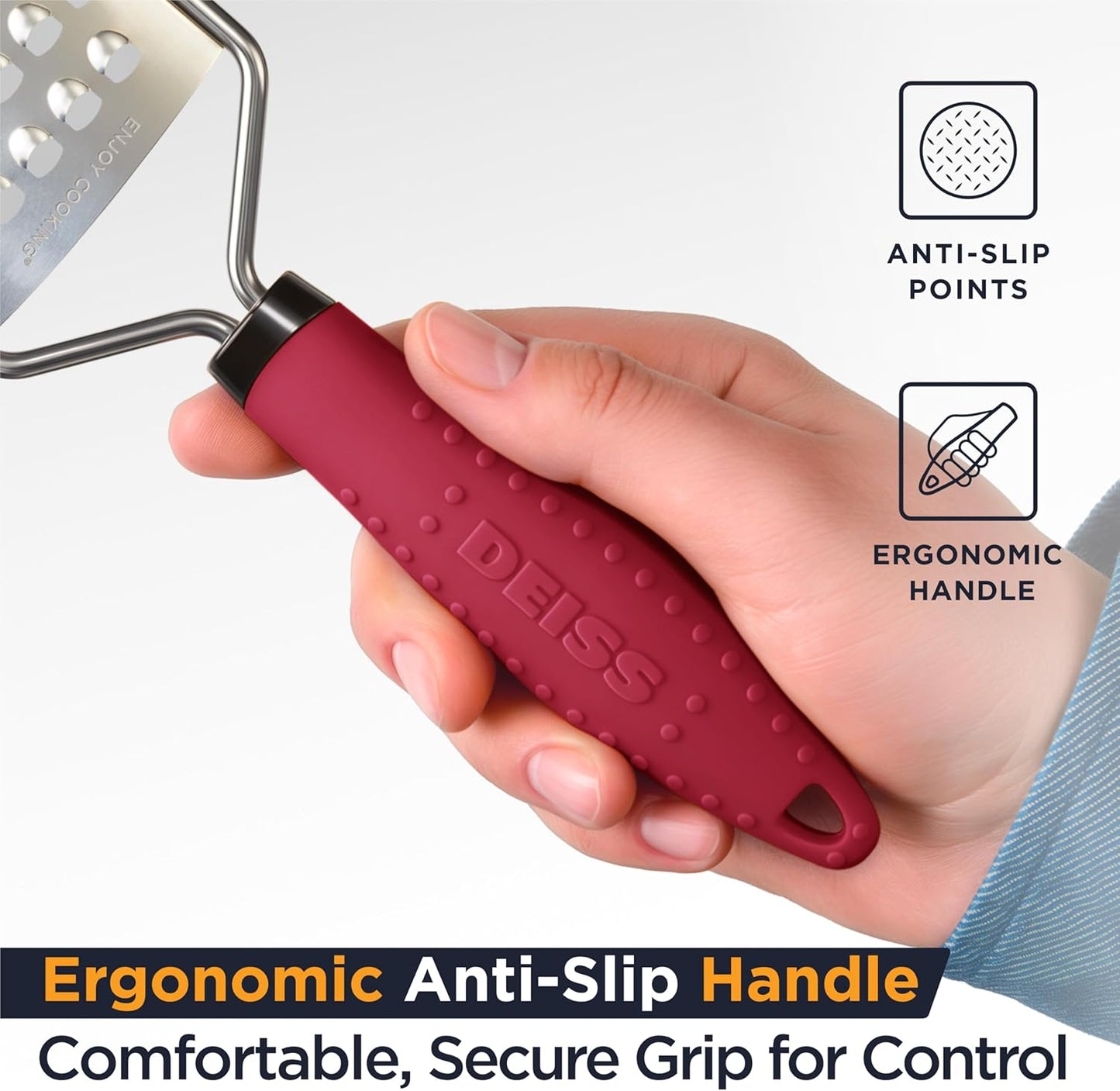 PRO Coarse Grater & Hand Held Cheese Grater - Sharp Stainless Steel Blades, Non-Slip Handle, Small Cheese Grater for Kitchen, Shredder, Dishwasher Safe