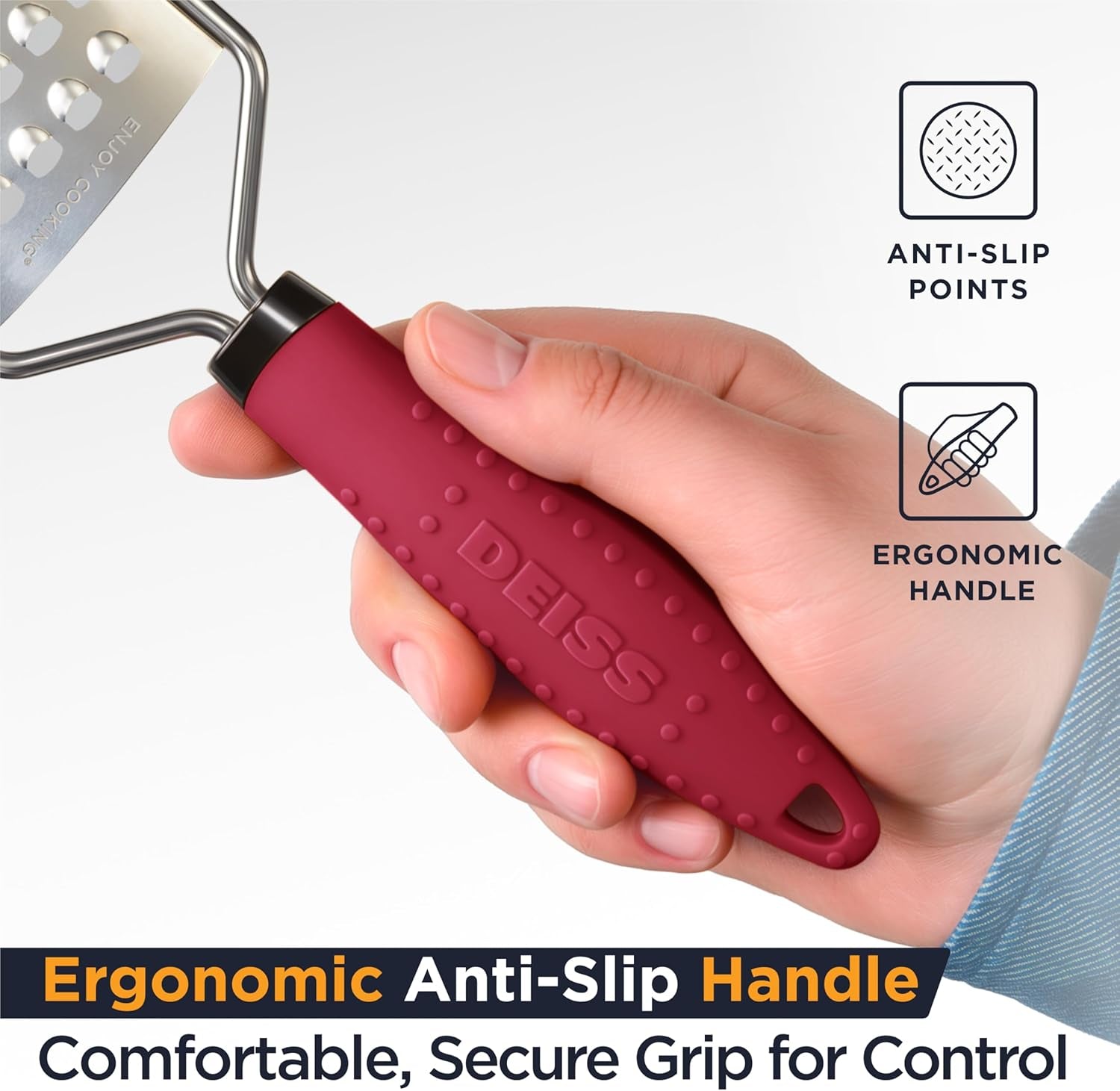 PRO Coarse Grater & Hand Held Cheese Grater - Sharp Stainless Steel Blades, Non-Slip Handle, Small Cheese Grater for Kitchen, Shredder, Dishwasher Safe