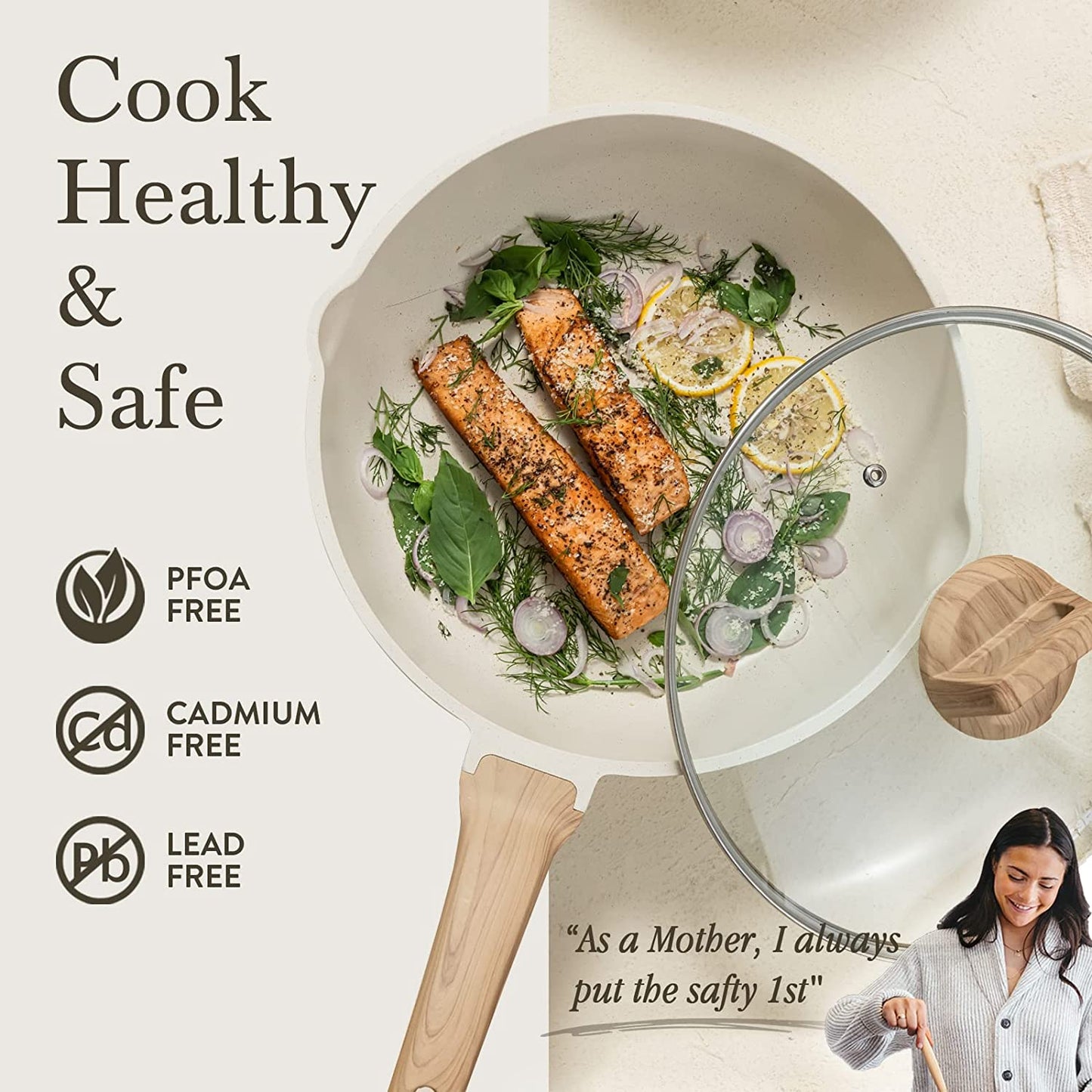 12Inch Nonstick Deep Frying Pan with Lid, 5.5 Qt Jumbo Cooker Saute Pan with Pour Spout, Skillet Induction Cookware, Non Stick Cooking Pan Kitchen Pan PFOA Free, White Granite