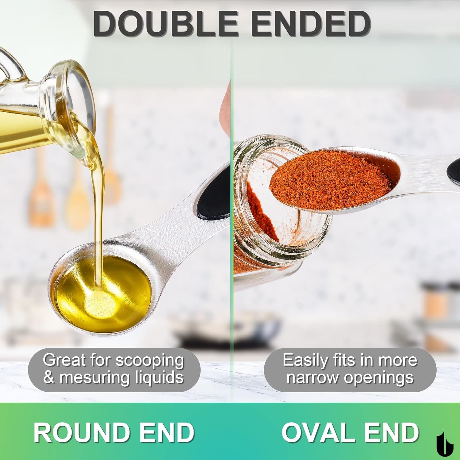 8 Pcs Upgraded Magnetic Measuring Spoons Set Stainless Steel Dual Sided for Liquid Dry Food Measuring Cups Spoons Set Fits in Spice Jar Kitchen Gadgets Including Leveler, Silver