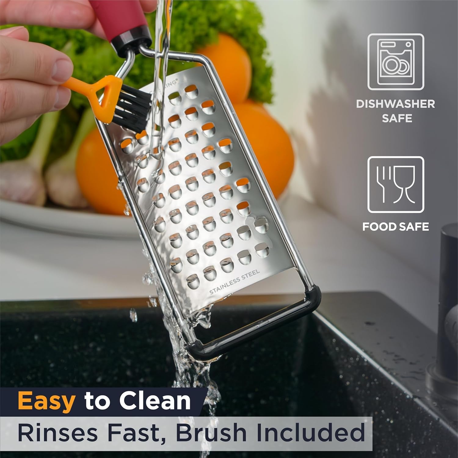 PRO Coarse Grater & Hand Held Cheese Grater - Sharp Stainless Steel Blades, Non-Slip Handle, Small Cheese Grater for Kitchen, Shredder, Dishwasher Safe