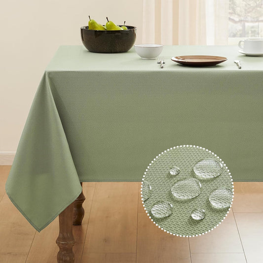 Textured Tablecloth Rectangle Waterproof Table Cloth, Washable Table Cover Wrinkle Free Fabric Tabletop Decoration for Kitchen, Dining, Wedding, Parties, 60 X 84 Inch, Sage Green