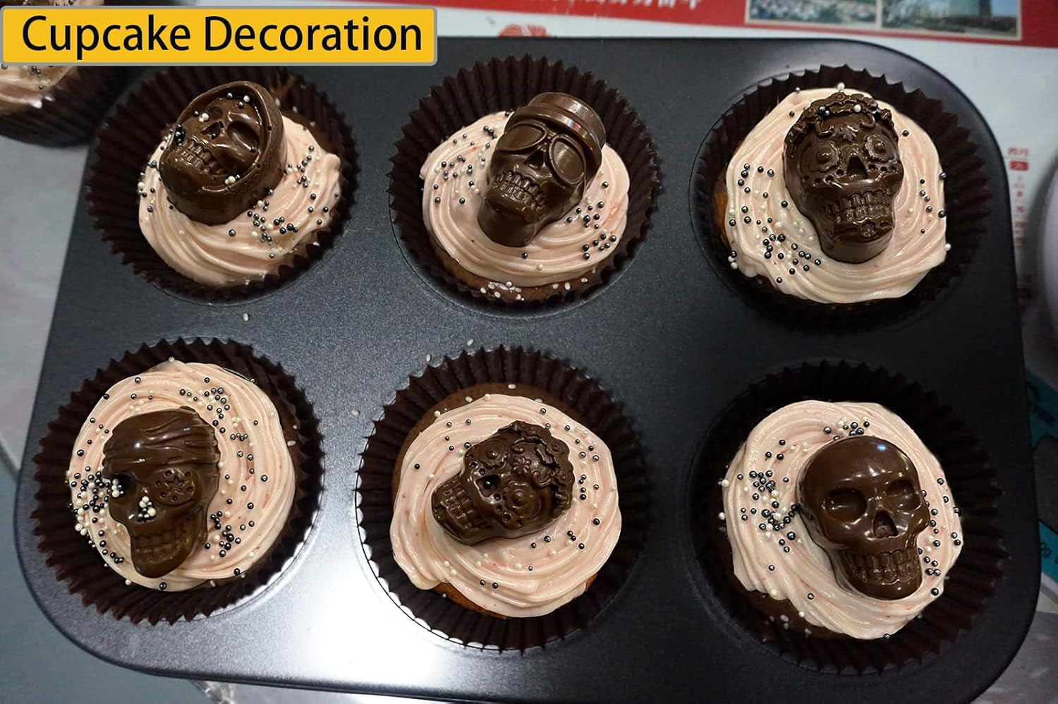 10 Cavity Skull Chocolate Molds Silicone Skull Candy Mold for Jelly Crayon Resin, Pack of 2 (Black)