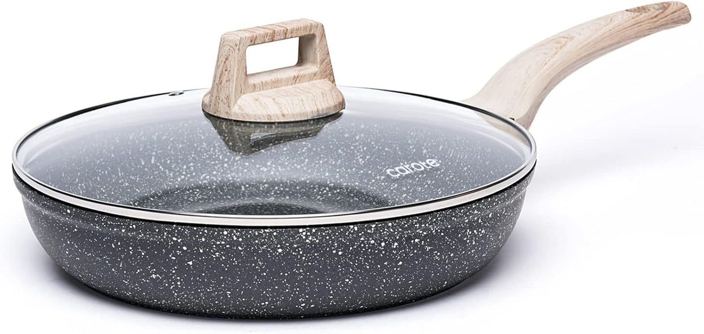 Non Stick Frying Pan Skillet, 8" Nonstick Fry Pan with Glass Lid, Egg Pan Omelet Pans, Granite Cookware, PFOA Free (Classic Granite, 8-Inch)