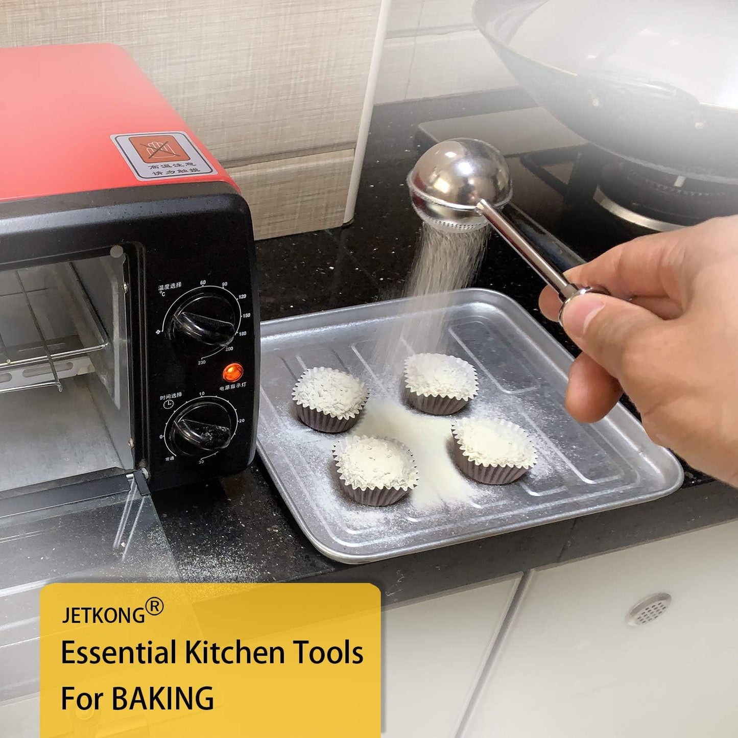 Powdered Sugar Shaker Duster Flour Dispenser Shaker with 18/8 Stainless Steel Spring-Operated Handle for Sugar Flour and Spices