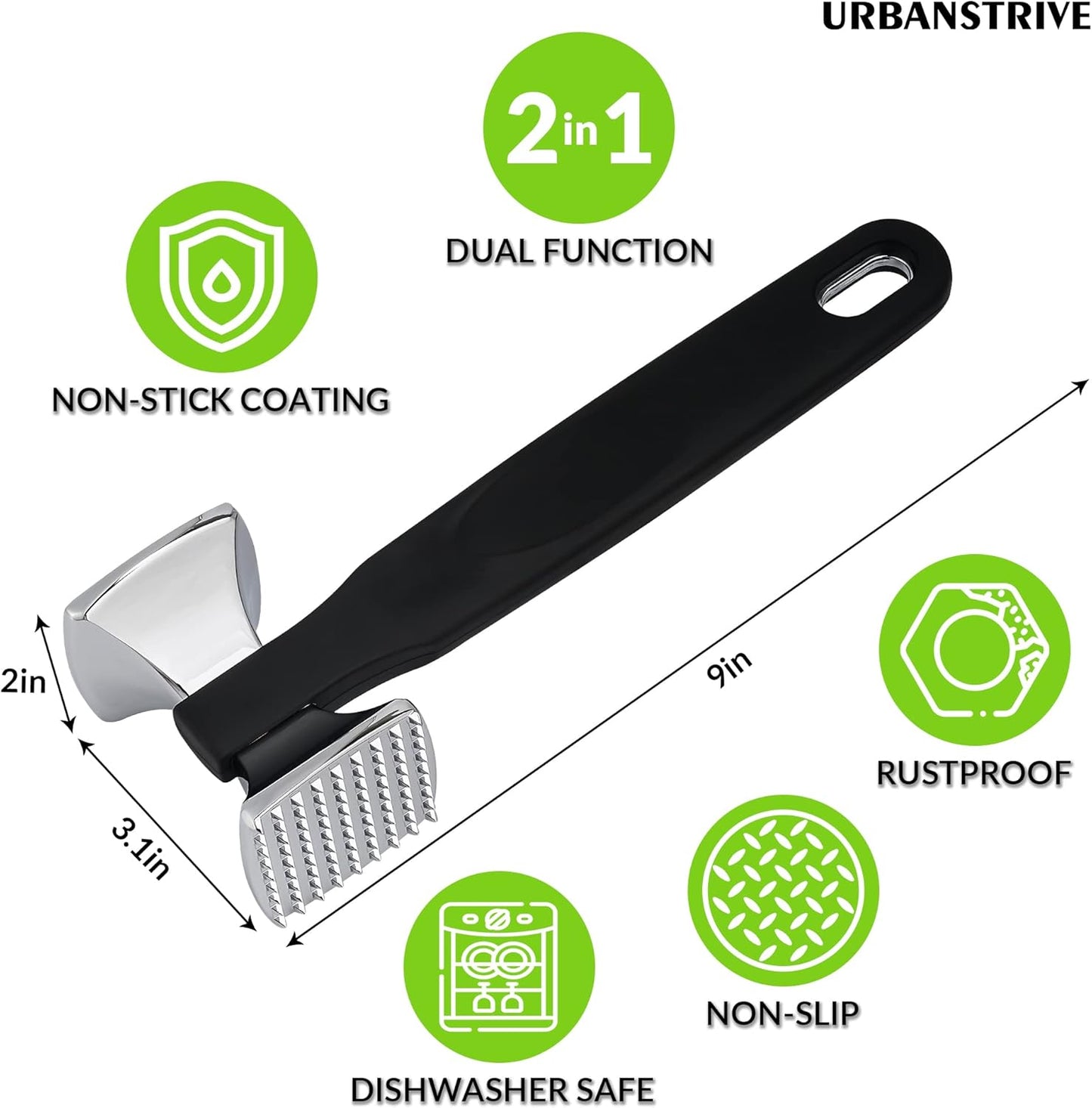 Premium Heavy Duty Meat Tenderizer Hammer, Stainless Steel Meat Mallet Tenderizer, Dual-Sided Meat Hammer Tenderizer, Meat Pounder Kitchen Mallet for Beef, Chicken Pounder, Black