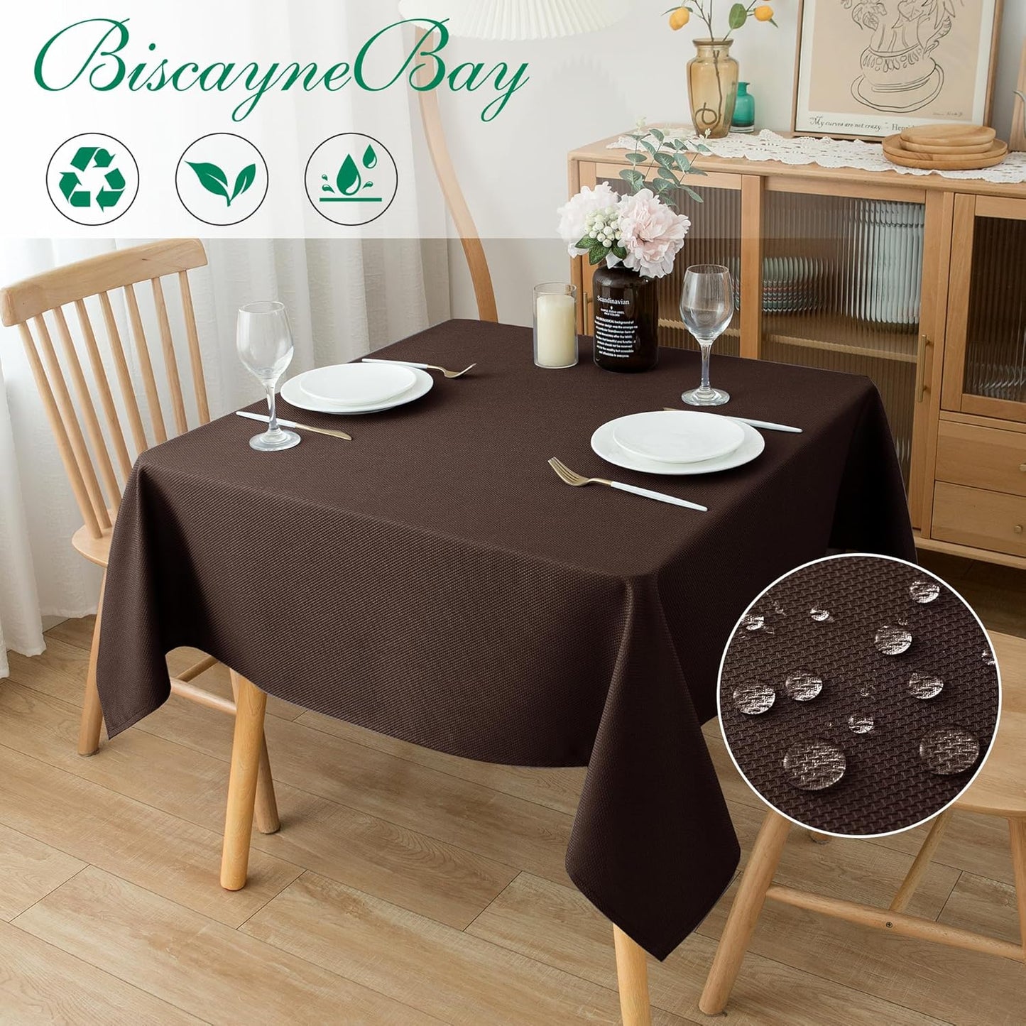 Textured Fabric Square Tablecloth 54X54 Inch, Brown Water Resistant Table Cloth Small Card Folding Table Covers Linen for Dining, Kitchen, Wedding and Parties Etc. Machine Washable