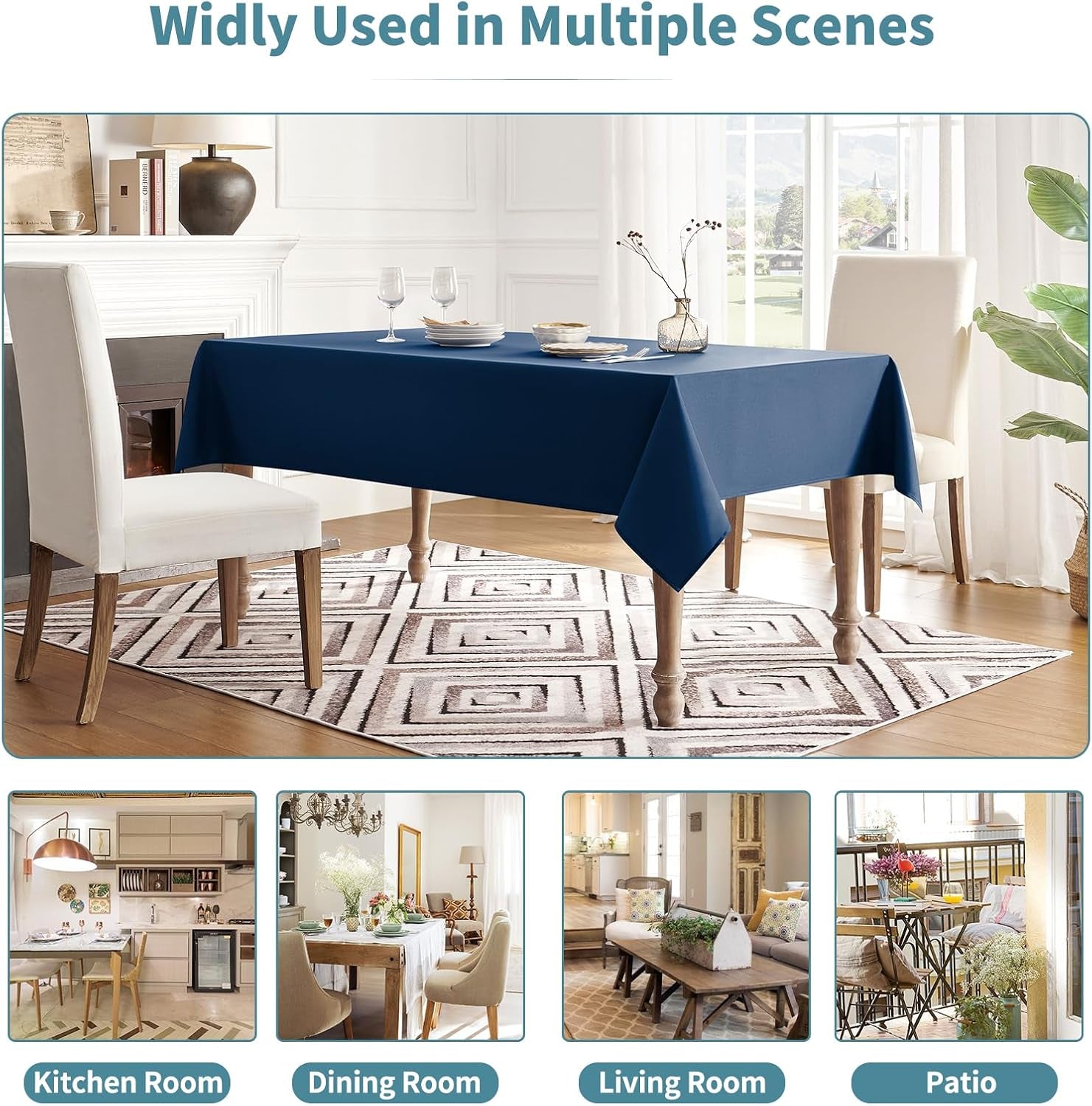 Table Cloth Rectangle Waterproof Spill-Proof Wrinkle-Free Tablecloth Washable, Kitchen Dining Tabletop Decoration, Fabric Table Cover for Indoor and Outdoor Use, 60 X 120 Inch, Navy Blue