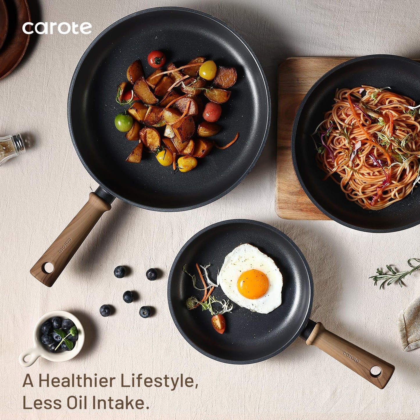 Non Stick Frying Pans, 9.5" Nonstick Skillet Titanium Frying Pan Chef'S Pan, Titanium Lightweight, Stay-Cool Handle, Compatible with All Stoves, Black