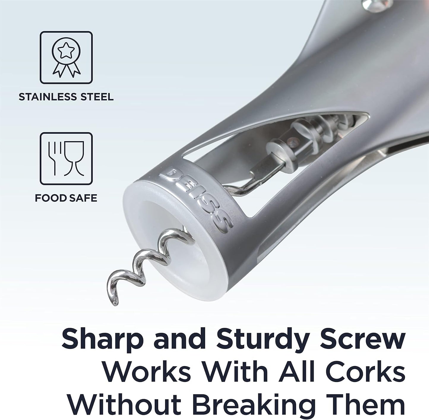 LUX Wine Opener, All-Metal Wing Corkscrew Wine Bottle Opener with Built-In Beer Bottle Opener - Ergonomic Cork Screw Wine Corker, Silver Matte Coating, Velvet Storage Pouch (SILVER)