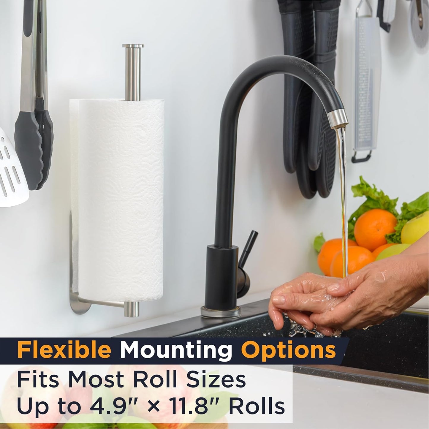 Pro Paper Towel Holder – under Cabinet, Wall Mount, or Countertop – Rust-Resistant Stainless Steel, One-Handed Tear Design, Space-Saving Paper Towel Dispenser, Towel Holder for Kitchen