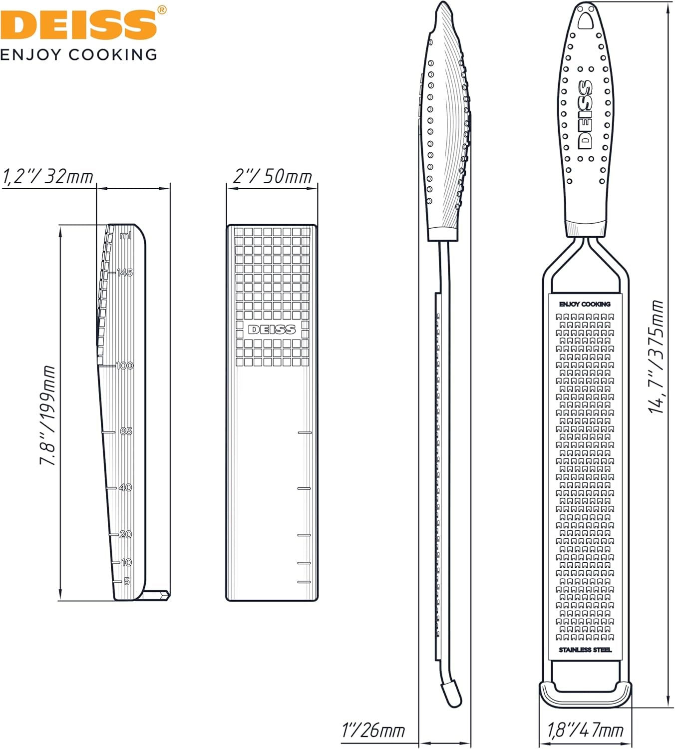 LUX Fine Grater & Lemon Zester, Parmesan Cheese Grater Handheld - Spices, Citrus Fruits, Hard Cheeses, Garlic, Chocolate, Nuts, Ginger, Vegetable Shredder