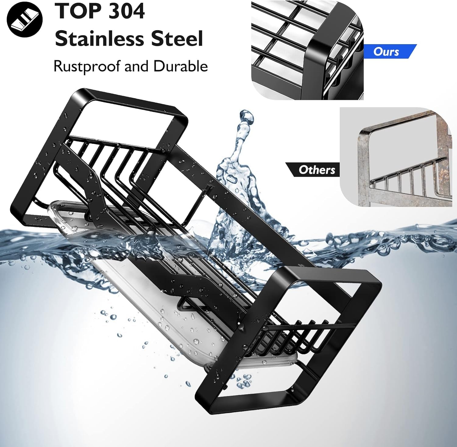 Sink Caddy Sponge Holder,Sponge Holder for Kitchen Sink,Kitchen Sink Organizer for Soap Brush Dispenser,Countertop Sink Caddy Organizer with Removable Drain Tray