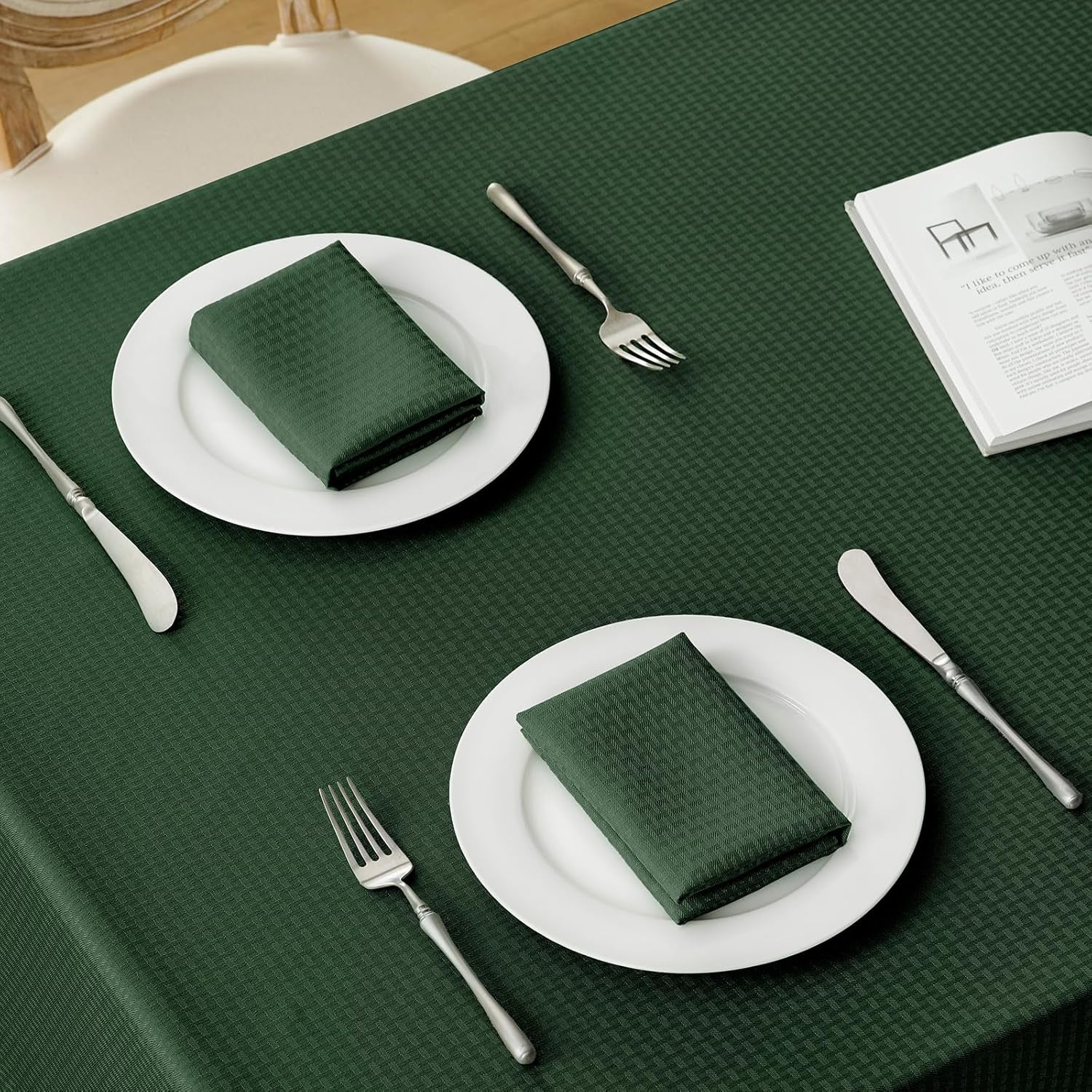 Rectangle Tablecloth Weaved Textured Water Resistant Spill Proof Table Cloth, Decorative Fabric Wrinkle Free Table Cover for Events and Dinner, 60 X 84 Inch, Hunter Green