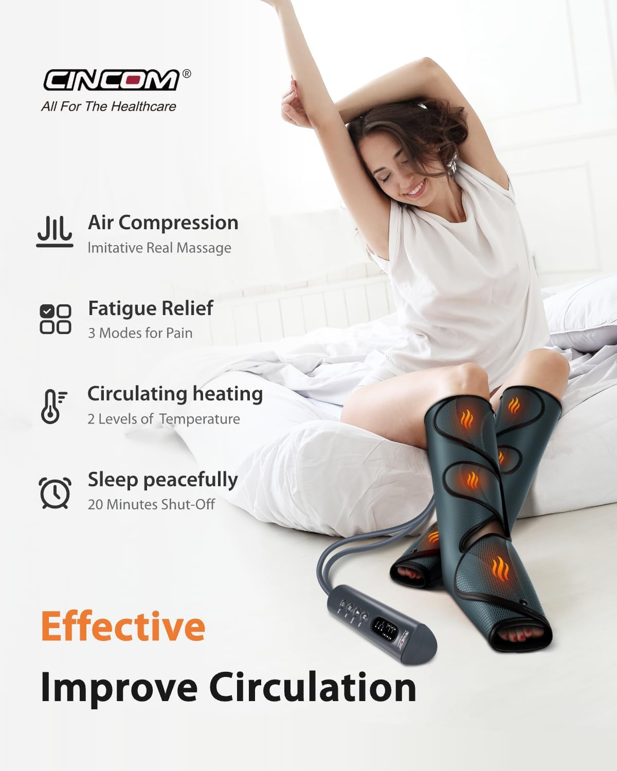 Leg Massager with Heat and Compression, Legs Massage for Circulation and Pain Relief, Heating Calf Leg Air Compression Massager Help with Relief Edema