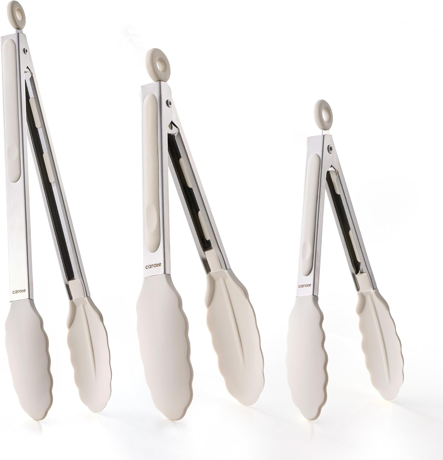 Tongs for Cooking 428ºf Heat Resistant Locking Stainless Steel Kitchen Tongs with Non Scratch Silicone Tips, Perfect for Nonstick Cookware, BBQ Tongs Set of 3 (7"+9"+12")