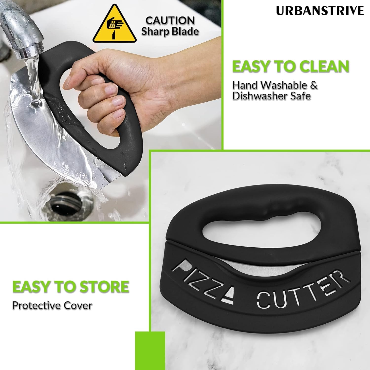 Heavy Duty Stainless Steel Pizza Cutter with Cover, Super Sharp Blade Pizza Knife Pizza Cutter Rocker, Perfect Kitchen Gadgets for Pizza Cutting Home Essentials (Black)