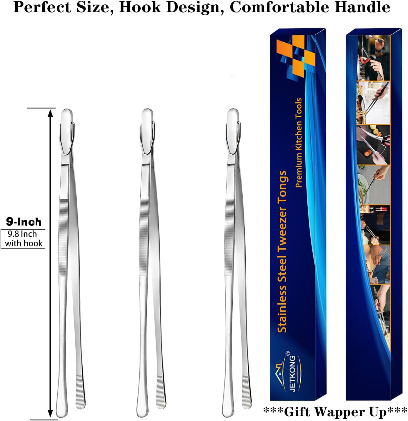 3 Pcs Serving Tweezer Tongs 9-Inch Cooking Tweezers Kitchen Tweezers (9 9 9 Inch, Silver)