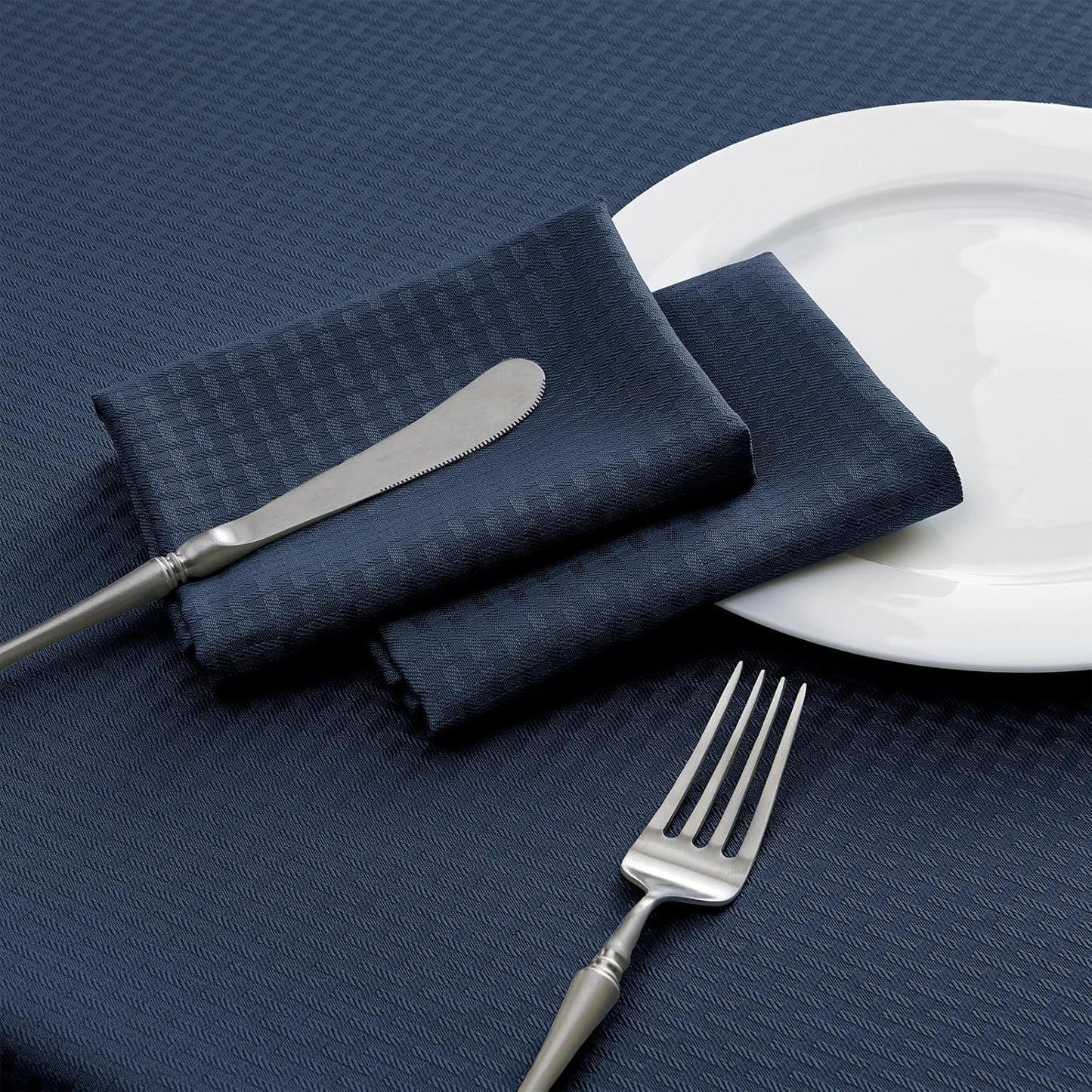 Rectangle Tablecloth Weaved Textured Water Resistant Spill Proof Table Cloth, Decorative Fabric Wrinkle Free Table Cover for Events and Dinner, 60 X 84 Inch, Navy Blue