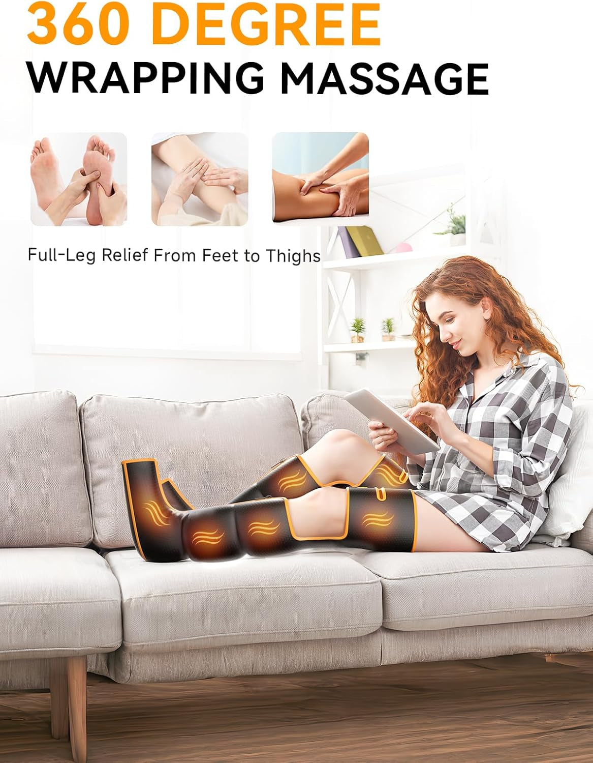 Leg Massager with Heat and Compression, Foot Calf & Thigh Massage for Circulation and Pain Relief, Leg Compression Massager with Handheld Controller 3 Intensities 6 Modes