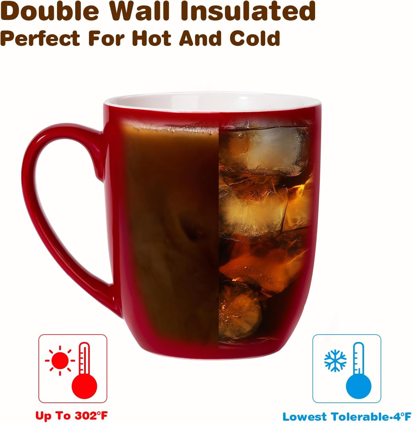16 Oz Large Coffee Mug with Handle Tea Cup Novelty Coffee Cup for Men Women Office Work, Red