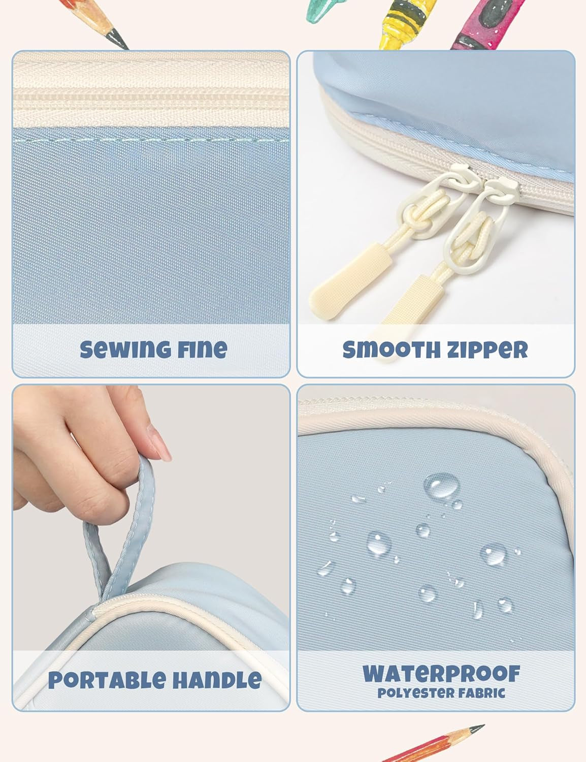 Cute Pencil Case, Aesthetic Pen Pouch, Colored Large Pencil Bag with Zipper, Kawaii Stationery Storage and Organizer, School Supplies for Teen and Adult Girls, Blue