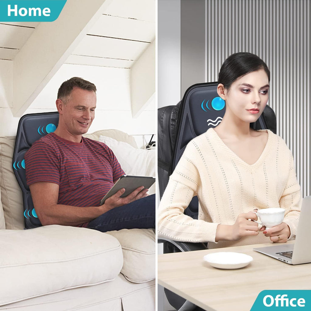 Massage Seat Cushion Pad with Heat 9 Massage Style Lumbar Support Function, Fatigue Stress Relief Back Massager Chair Pad for Men Women Home Office Use