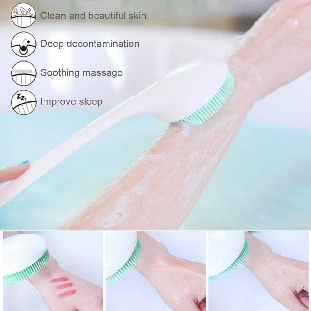 Silicone Body Scrubber Exfoliator, Back Brush Long Handle for Shower with Soft Bristles, Shower Brush Scrubber for Body Men and Women, BPA Free, Non-Slip