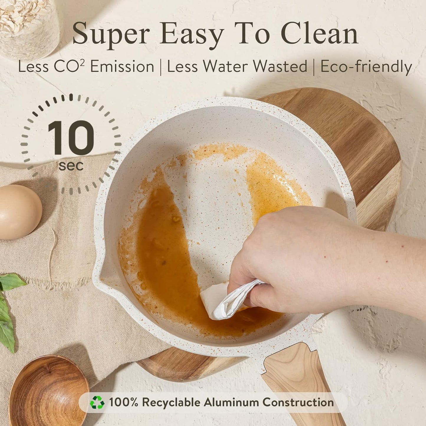 2Qt Sauce Pan Sets with Lid Cooking Pots Nonstick Saucepans Cookware Set with Pour Spout Small Kitchen Pot, Induction Comptable, Easy to Clean, PFOA FREE (White Granite)