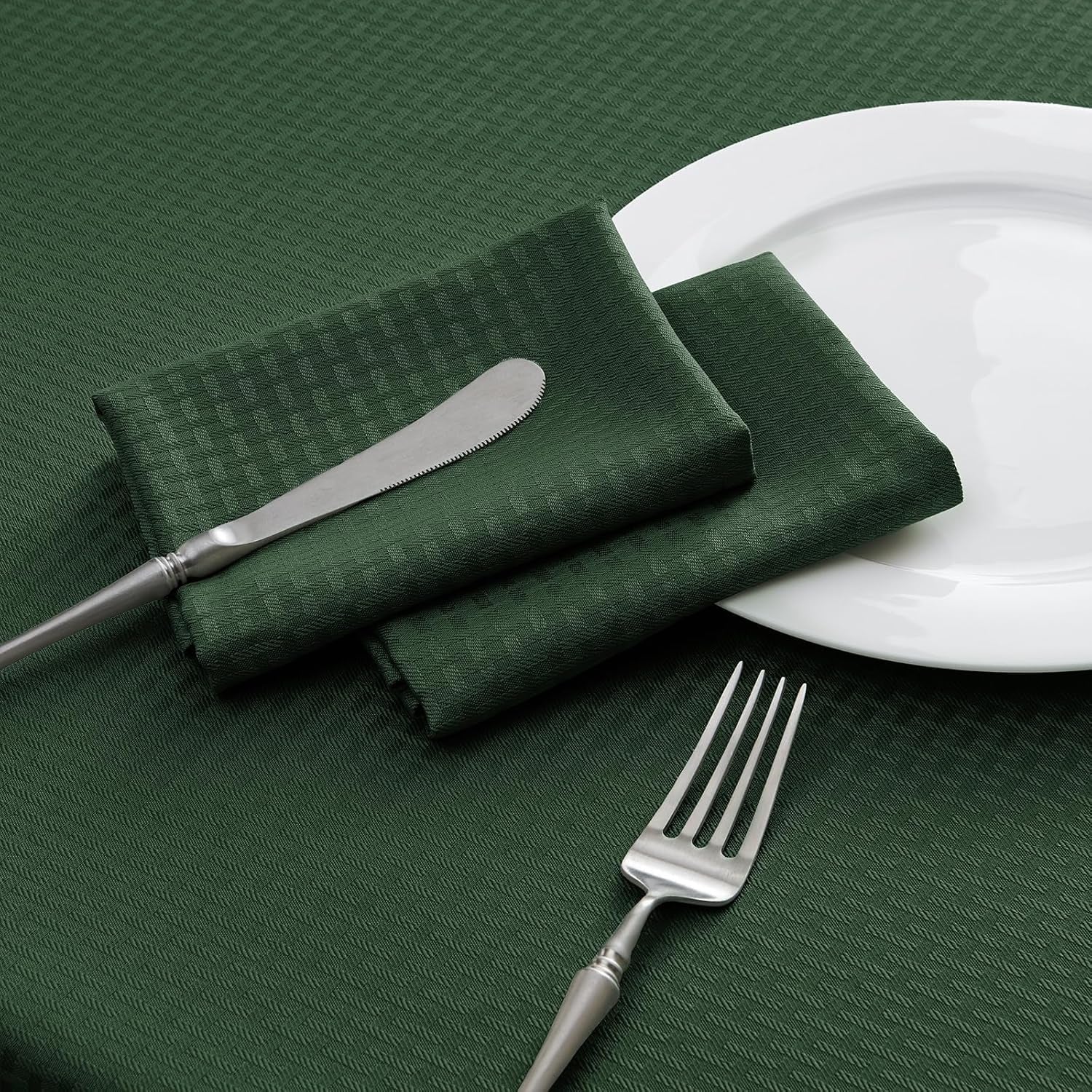 Rectangle Tablecloth Weaved Textured Water Resistant Spill Proof Table Cloth, Decorative Fabric Wrinkle Free Table Cover for Events and Dinner, 60 X 84 Inch, Hunter Green