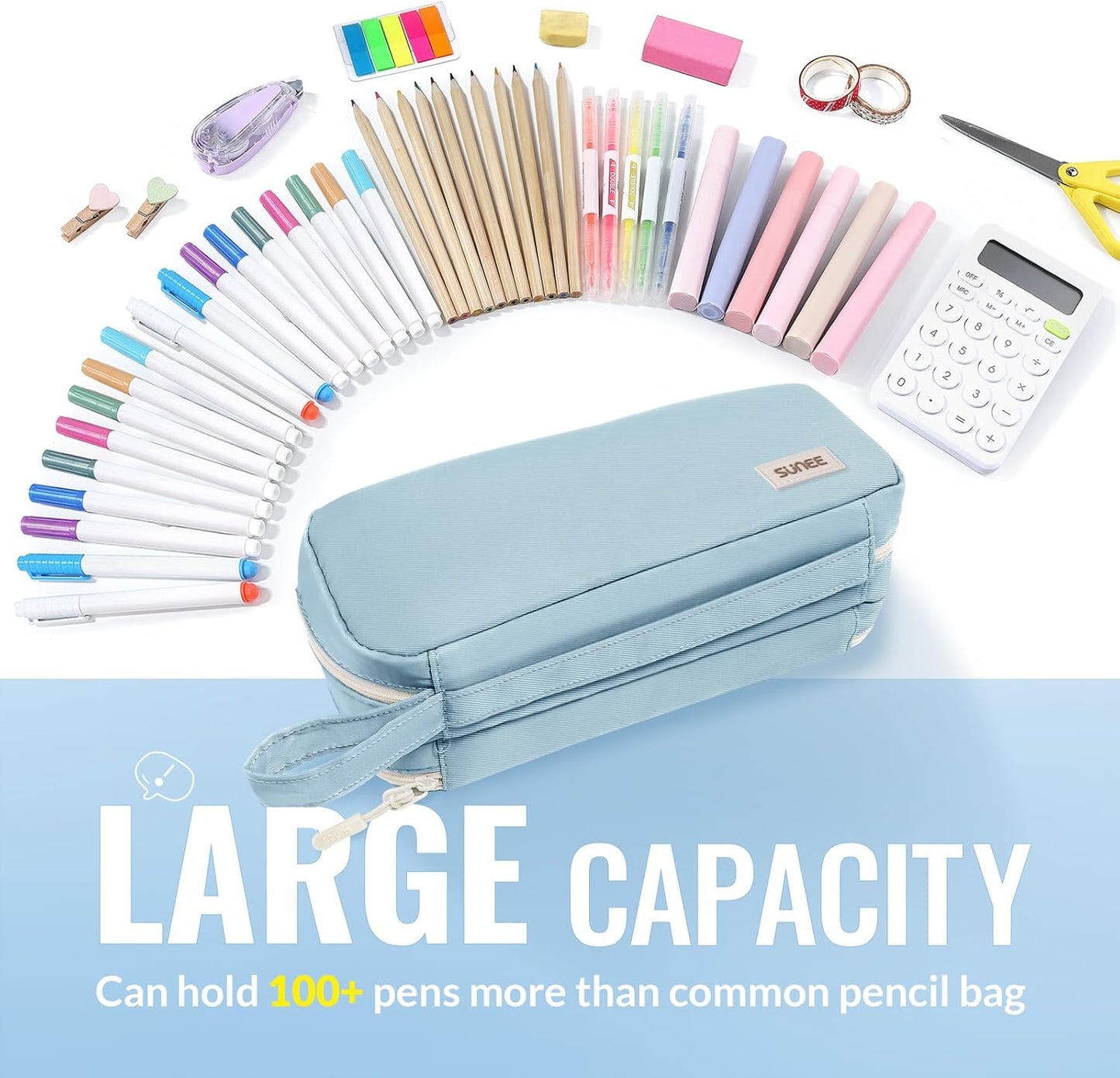 Pencil Case, Large Capacity Pencil Pouch, Aesthetic Pen Bag Office Stationery Organizer Simple Sturdy Multifunctional for Teen Girls Women Men, Blue