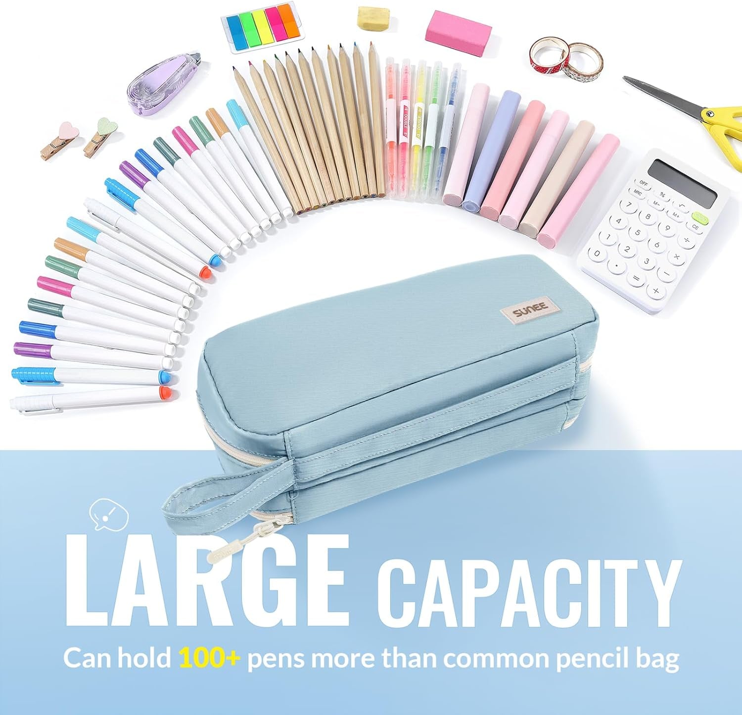 Pencil Case, Large Capacity Pencil Pouch, Aesthetic Pen Bag Office Stationery Organizer Simple Sturdy Multifunctional for Teen Girls Women Men, Blue
