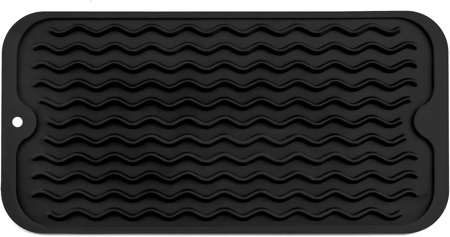 Silicone Dish Drying Mat for Multiple Usage,Easy Clean,Eco-Friendly,Heat-Resistant Silicone Mat for Kitchen Counter or Sink,Refrigerator or Drawer Liner Black S 12 Inches X 6 Inches
