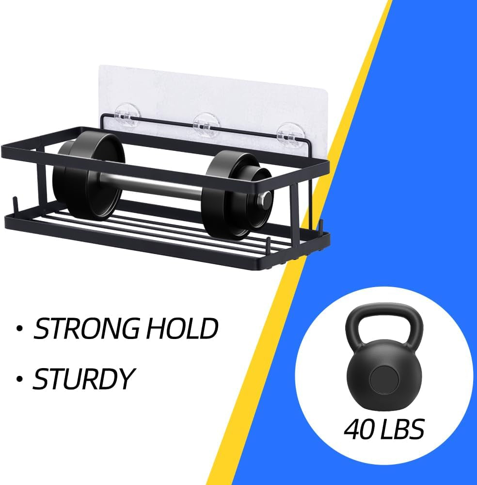 Set of 6 Bathroom Essentials Black Suction Cup Shower Caddy with Shower Baskets, Hooks, Razor Toothbrush Holder, and Soap Dish for inside Shower Storage