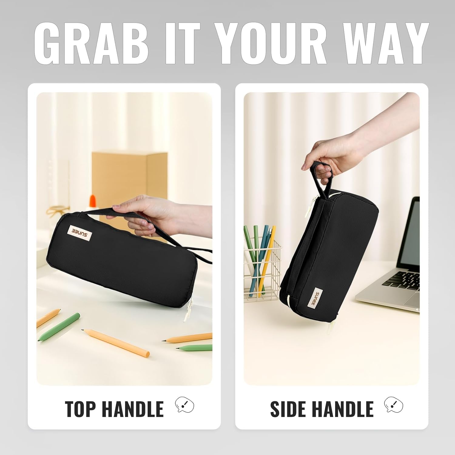 Pencil Case, Large Capacity Pencil Pouch, Aesthetic Pen Bag Office Stationery Organizer Simple Sturdy Multifunctional for Teen Girls Women Men, Black