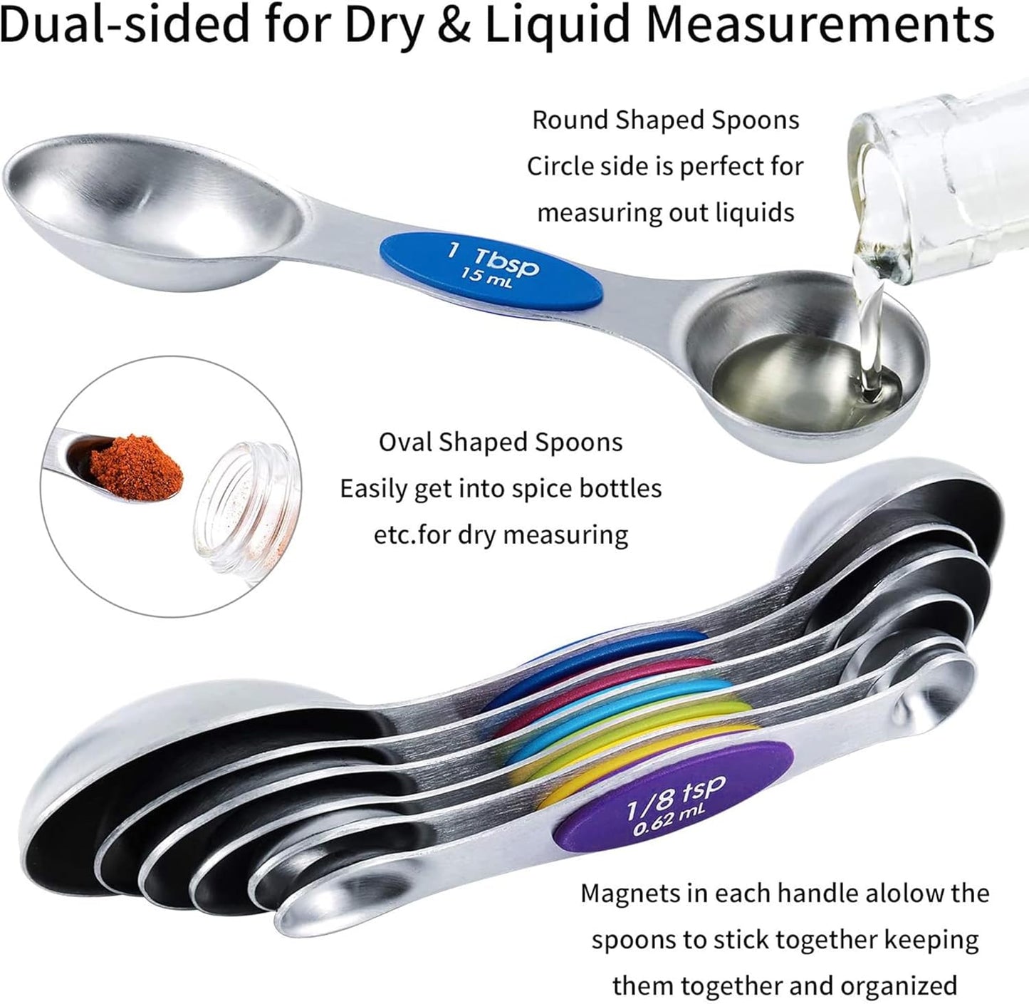 Measuring Cups and Magnetic Measuring Spoons Set, Stainless Steel Measuring Cups, 6 Double-Sided Stainless Steel Measuring Spoons & 1 Leveler (12)