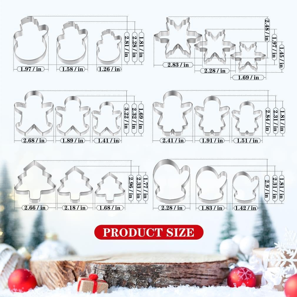 Christmas Cookie Cutter Set,18 Piece Stainless Steel Winter Christmas Cookie Cutters Shapes for Baking - Christmas Tree,Snowflake,Snowman,Gingerbread Man,Gingerbread Girl,Mitten, Silver