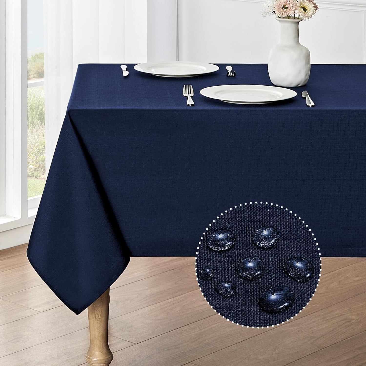 Rectangle Tablecloth Waterproof 52X70 Inch Linen Textured Table Cloth Stain and Wrinkle Resistant Washable, Decorative Fabric Table Cover for Dining, Party and Camping, Navy Blue