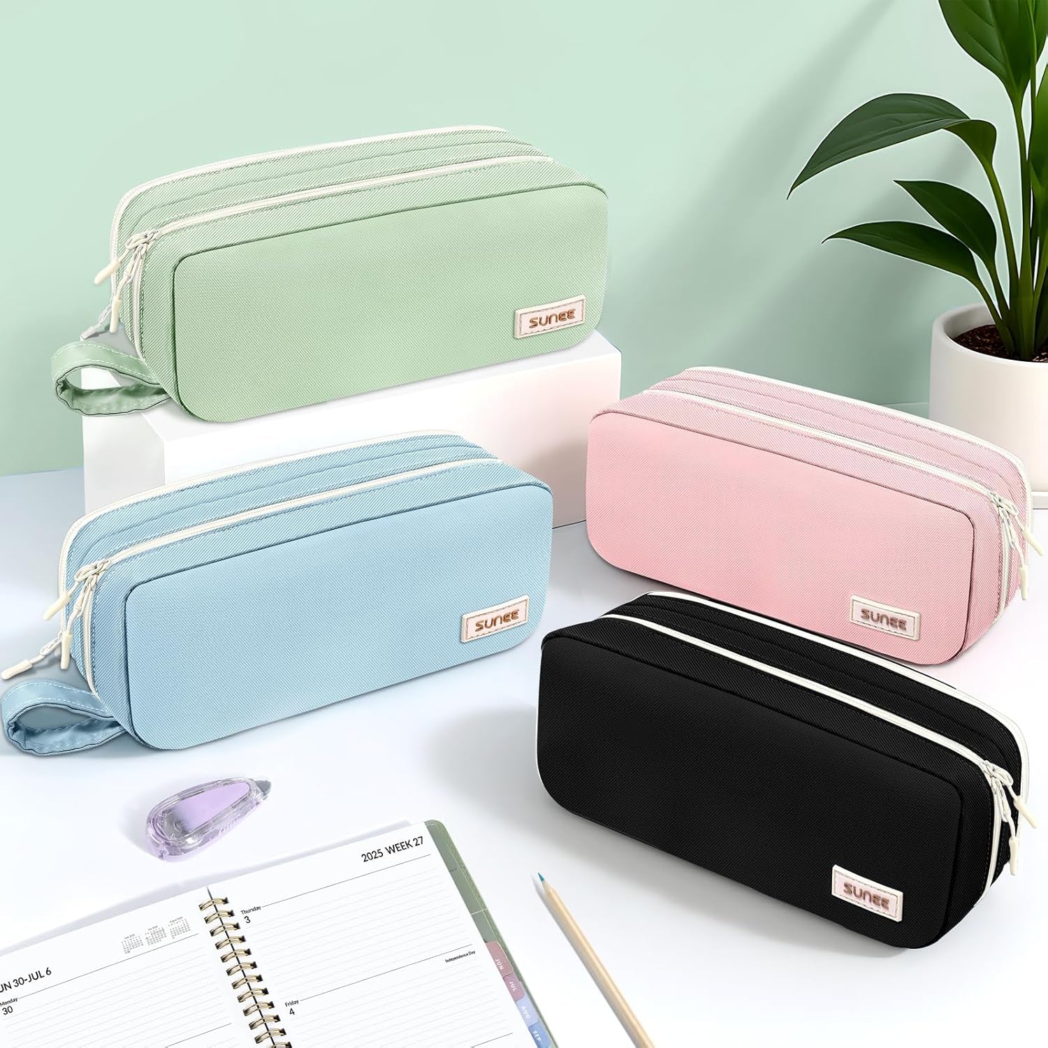 Pencil Case, Large Capacity Pencil Pouch, Aesthetic Pen Bag Office Stationery Organizer Simple Sturdy Multifunctional for Teen Girls Women Men, Green