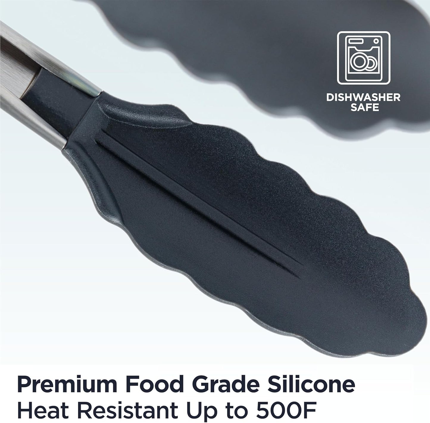 PRO Cooking Tongs with Silicone Tips - Kitchen Tongs for Cooking, BBQ, Air Fryer - Heat Resistant Silicone Tipped Tongs, Silicone Tongs for Nonstick Cookware - Pull Lock, Set of 2, 9'' and 12''