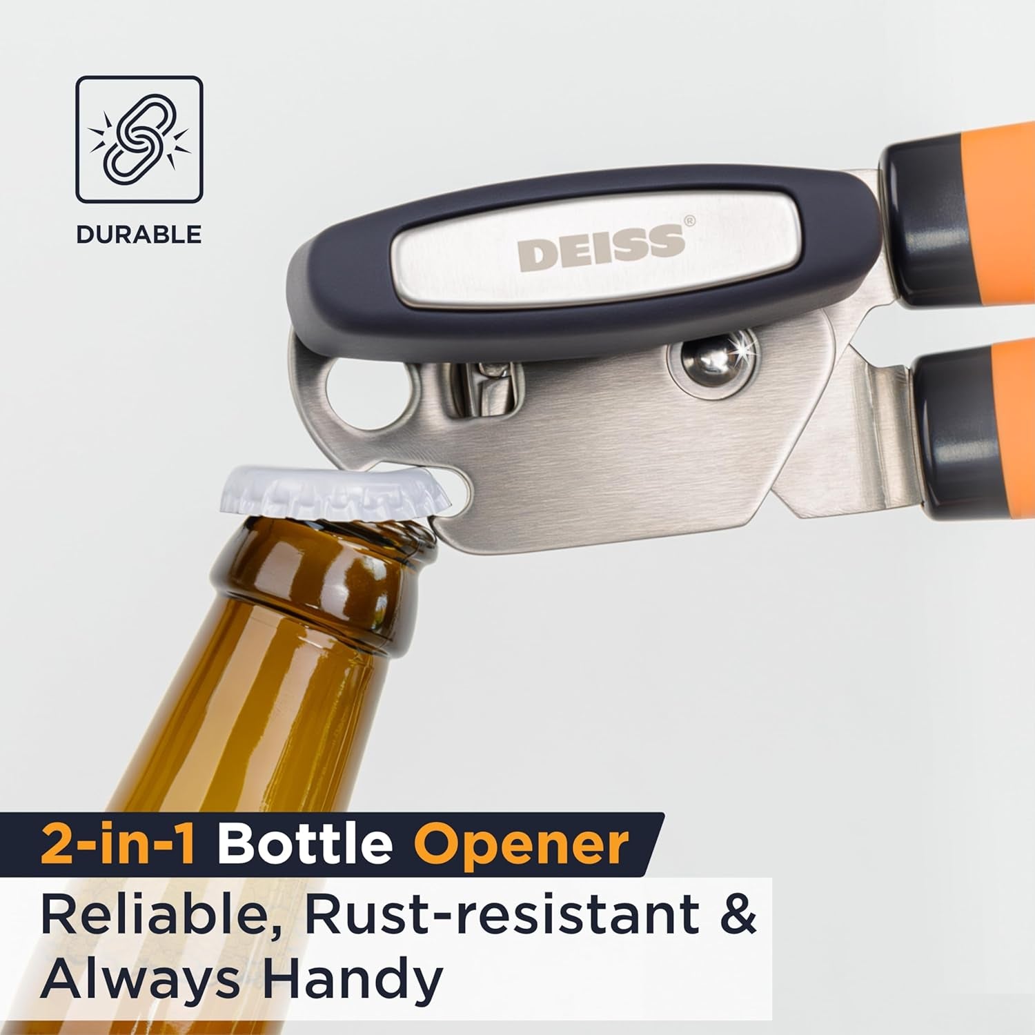 PRO Hand Held Can Opener – Smooth Edge Can Opener Manual & Bottle Opener, Heavy Duty Stainless Steel Can Openers, Effortless Turn Knob, Sharp Blade for Easy Cutting, Non-Slip Ergonomic Handle