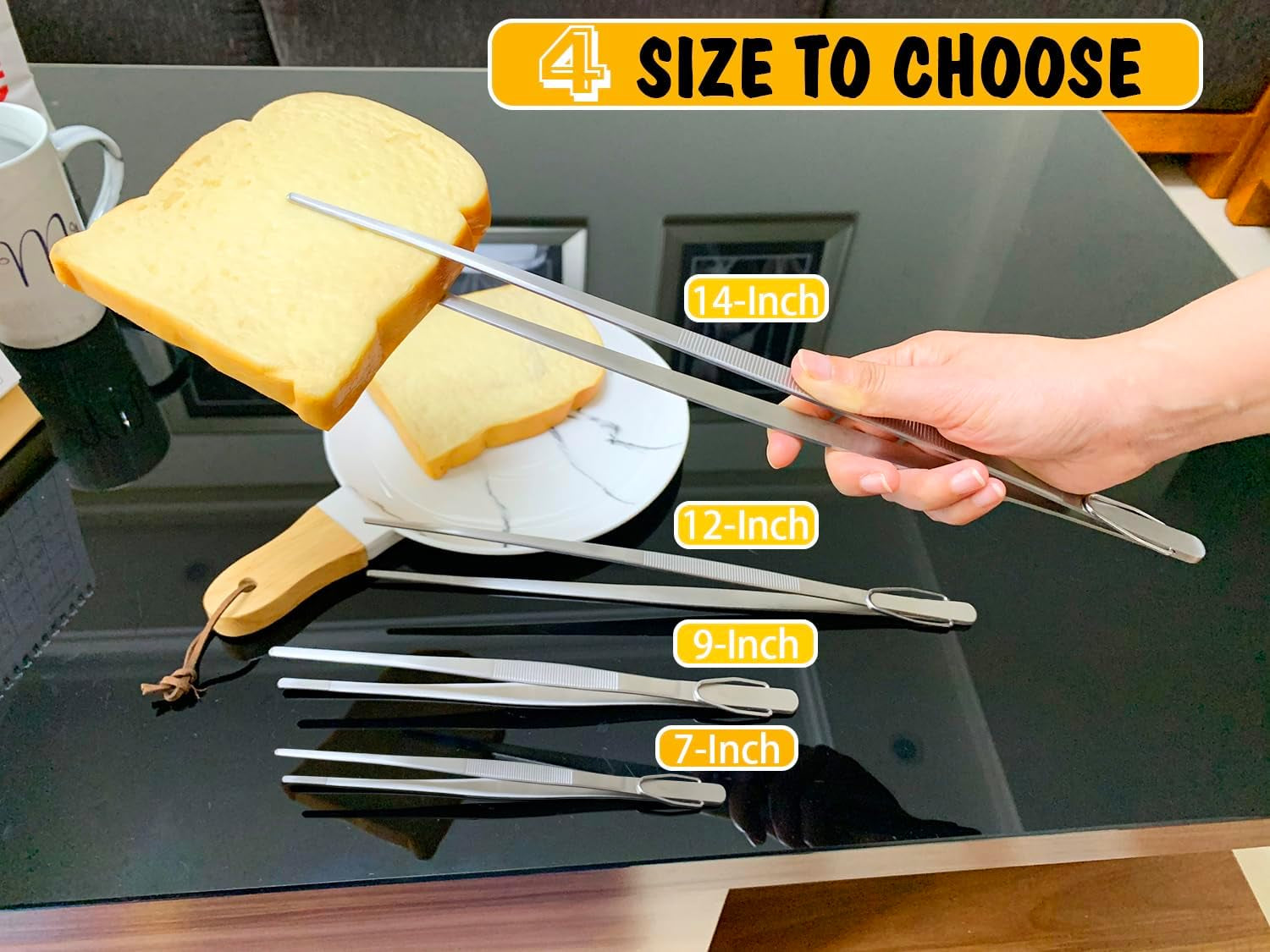 7 Inch Tweezers Tongs Mini Kitchen Food Tweezers Small Cooking Thin Tongs, Set of 3 (7 7 7 Inch, Silver)