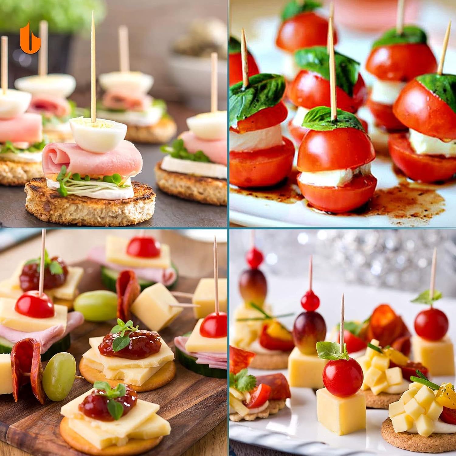 Sturdy Safe Toothpick Holder with 1600 Natural Wood Toothpicks for Teeth Cleaning, Unique Home Design Decoration, Unusual Gift, 4 Pack (Green)